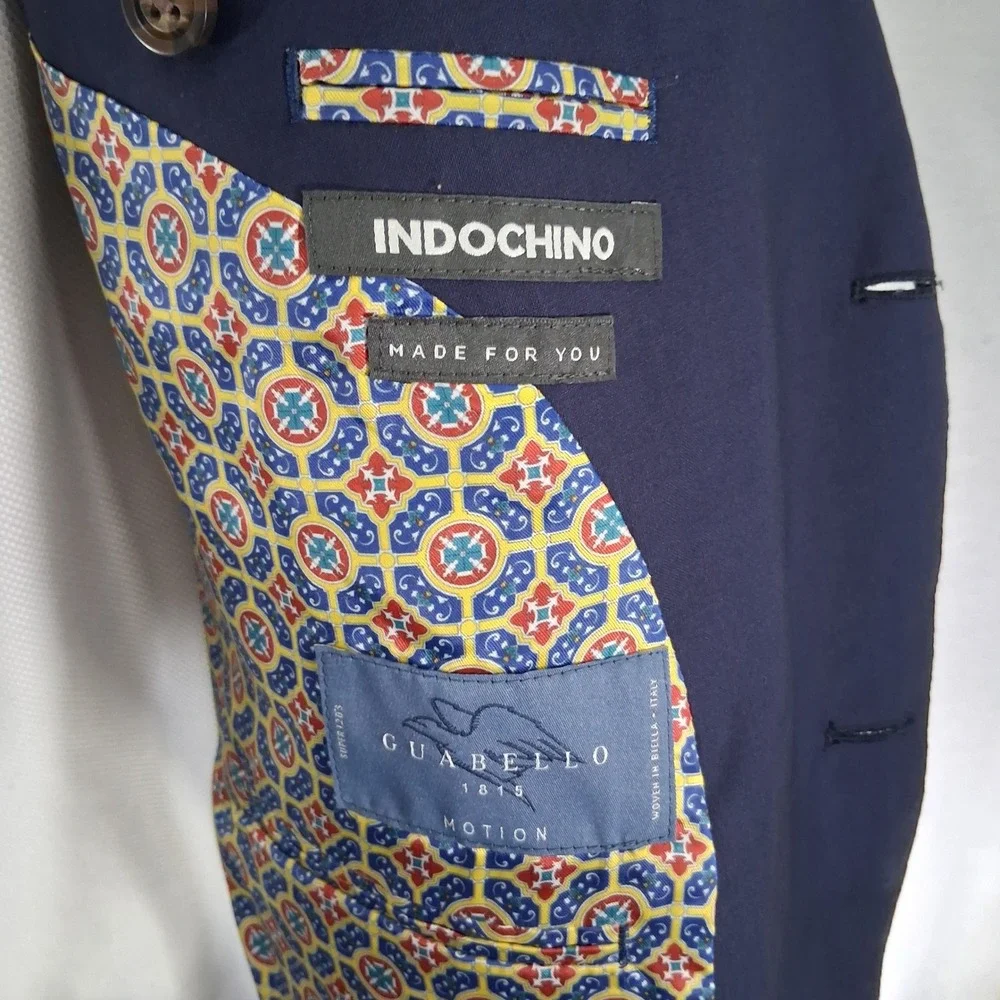 Indochino Blazer Mens 46S Navy Blue Guabello Super 120s Wool Double Vent Modern